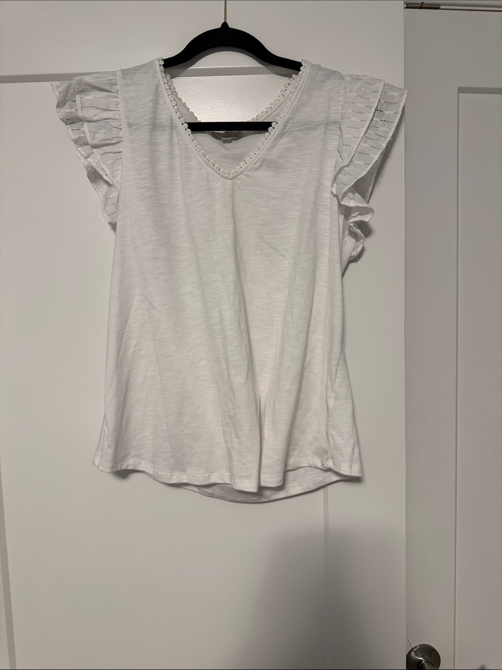 Chenault White V-Neck Flutter Sleeve Blouse